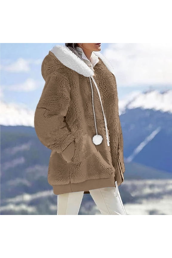 Cozy Reversible Jacket With Zipper Hood Cute Solid Color Women's Outerwear Korean Style Warm Fashion Women Coats plus Size Womens plus Size Jacket with Hoodie Women plus Size Winter Coat Maternity