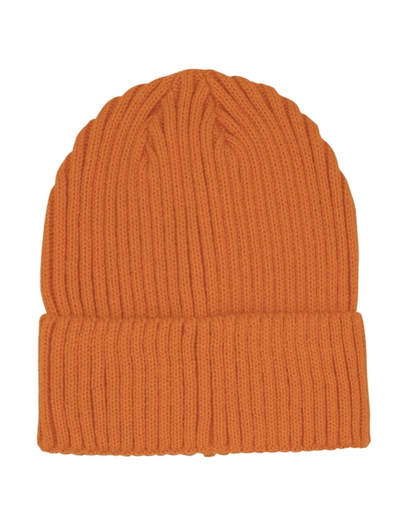 Cozy Rib Knit Cuff Beanie – Warm Stylish Winter Hat For Men Women, Orange