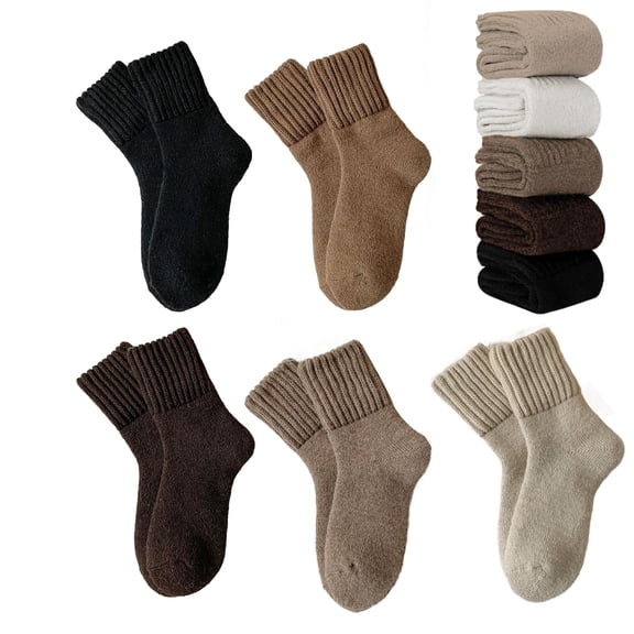 Cozy Ribbed Fleece Lined Crew Socks, 5 Pairs Women's Solid Mid-Calf Socks, Cozy Fall Ankle Socks