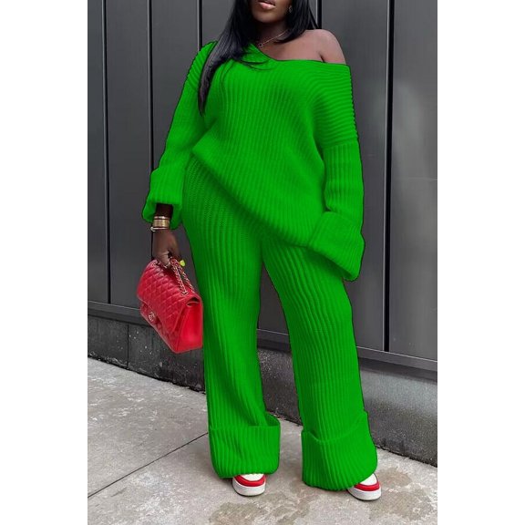 Cozy Ribbed Knit Set (XL, Green)