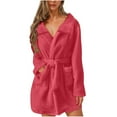 thumbnail image 1 of Cozy Robes for Women Plush Short Bathrobe Long Sleeve Collared Terry Cloth Spa Hotel Night-Robe Sleepwear Jammies Pjs, Watermelon Red, XL, 1 of 5