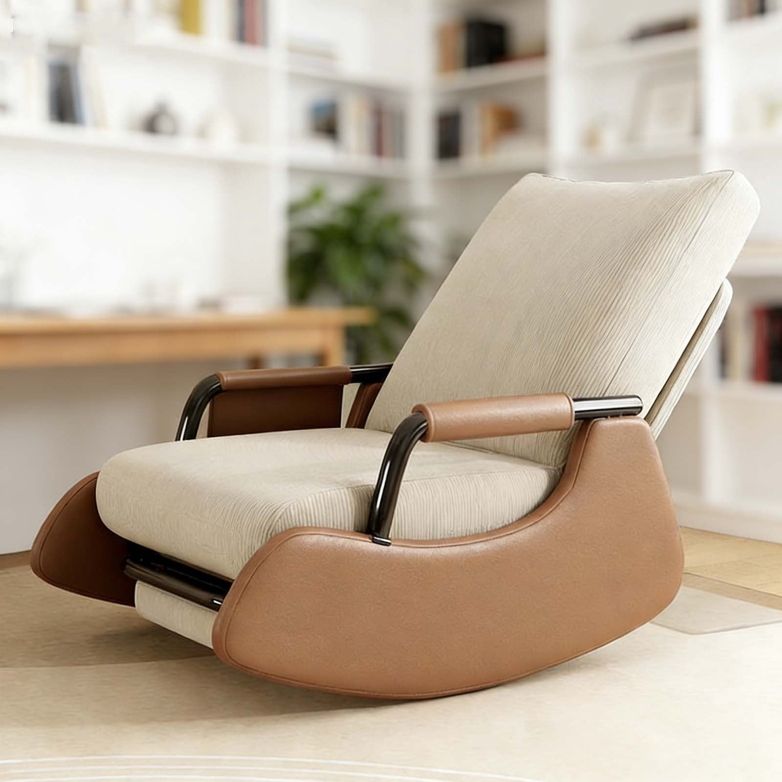 Floor Rocker Class Cozy Rocking Chair with Extendable Pedals, Space-Saving Floor Rocking ...