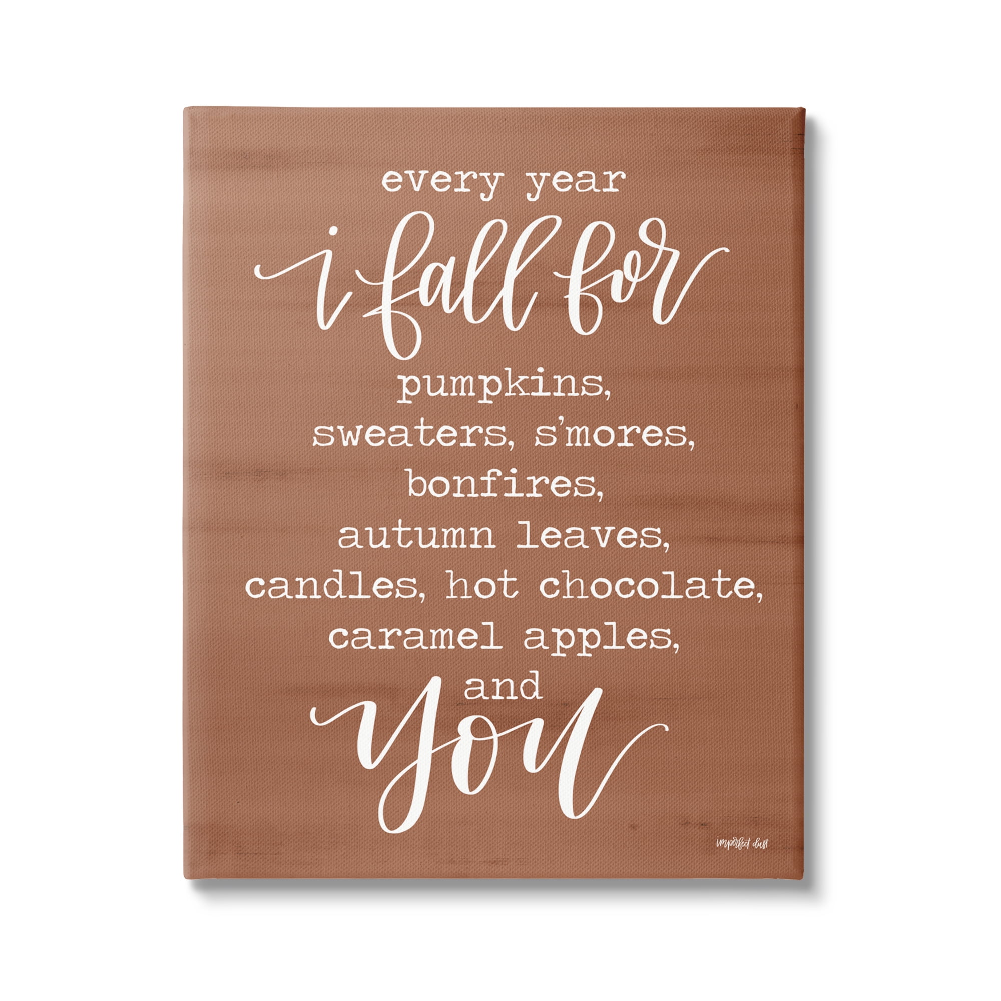 Cozy Romantic Autumn Quote Brown Seasonal Calligraphy Inspirational Graphic Art Gallery-Wrapped Canvas Print Wall Art
