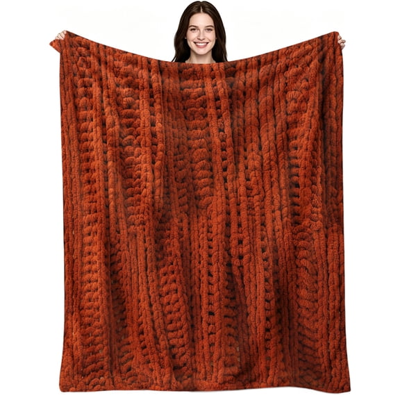 Cozy Rust Crochet Knitted Throw Blanket, Soft Warm Flannel Fleece, Vintage Boho Camping, Throw Blanket, Cozy Warm, Home Decor, Couch Sofa Bed Living Room