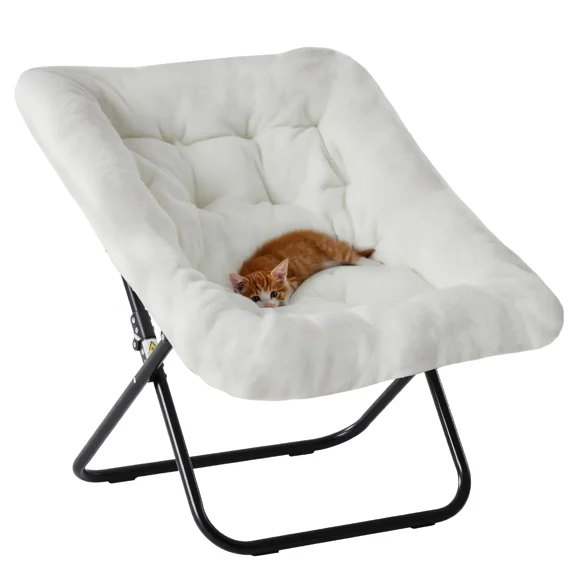 Cozy Saucer Chairs Faux Fur Living Room Reading Lounge Furniture Folding Comfy with Soft Thick Padded Seat Metal Frame Modern Style for Bedroom Home