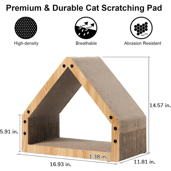 Cozy Scratcher House, Cardboard Design, 16.14in Bevelled Surface, Safe for Kittens, Dog Bed Alternative