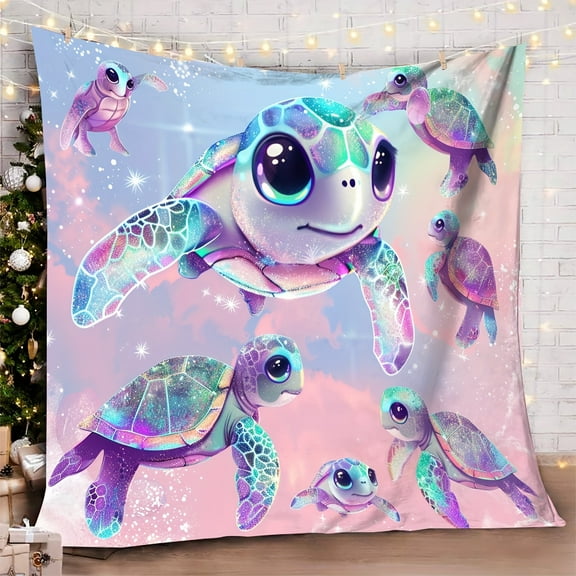 Cozy Sea Turtle Flannel Throw Blanket - Ultra-Soft, Warm, and Lightweight for Snuggling Up on Couch, Bed, Office, or Travel - Perfect Gift Idea for Patriotic Enthusiasts and Beach Lovers