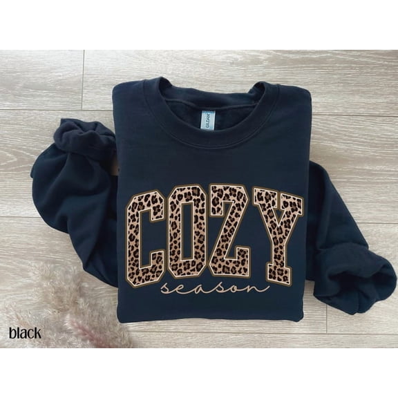 Cozy Season Cheetah Print Sweatshirt, Autumn Lover Crewneck, Sweatshirts for Her, Trendy Fall Sweater, Cozy Coffee Lover Autumn Shirt All Size S-5Xl