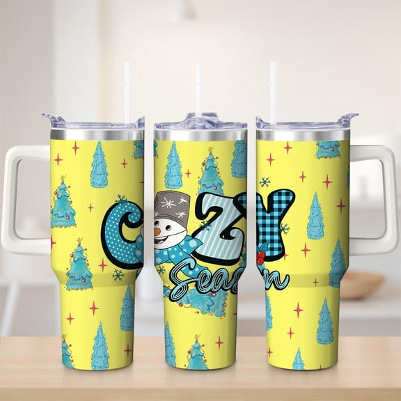 Cozy Season Christmas Trees Stainless Steel Insulated Mug with Lid and Handle, 30oz