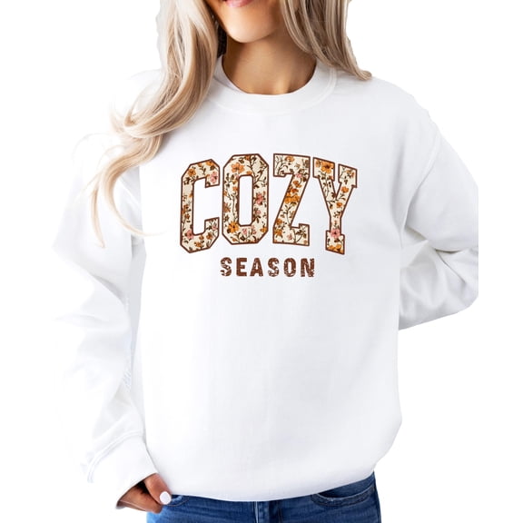 Cozy Season Fall Sweatshirt for Women, Youth and Teens Floral Sweater White Sweatshirt Adult Medium