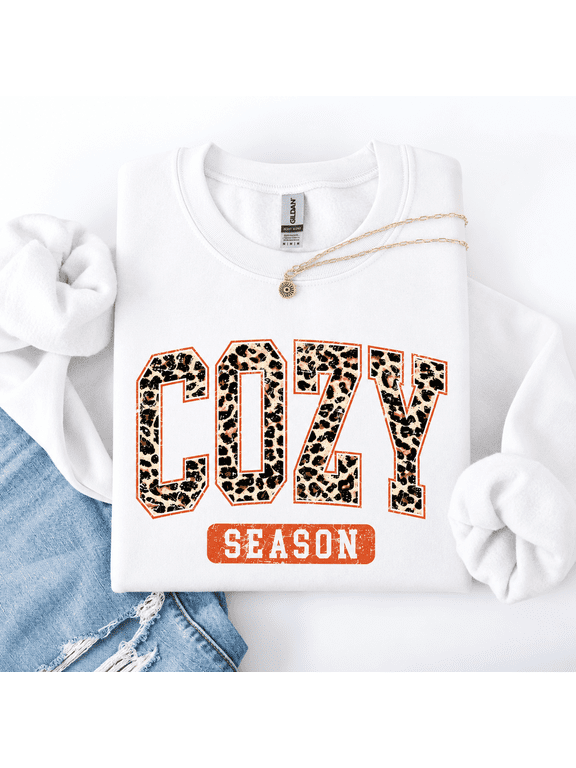 Cozy Season, Leopard Print, Halloween, Autumn, Fall Sweatshirt