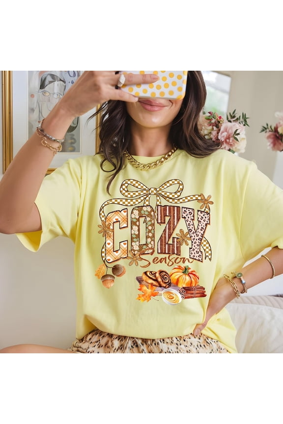 Cozy Season Shirt Bundle – Fall Aesthetic Clipart with Pumpkin, Cinnamon & Plaid Bow – Autumn Sublimation Design Set