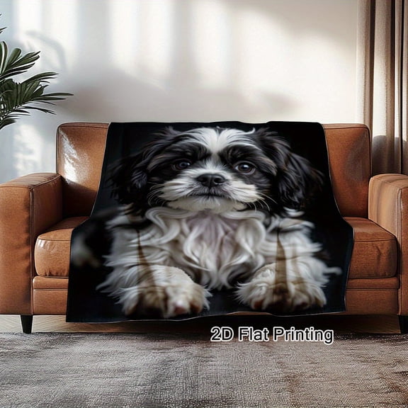 Cozy Shih Tzu Blanket Soft Cozy Vintage Style Shih Tzu Dog Print Blanket Durable Flannel Ideal for Napping Office School Travel Perfect Gift for Friends Family Office Nap Accessory