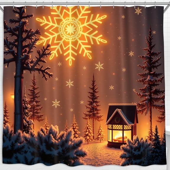 Cozy Shower Curtain - Snowy Forest & Glowing Designfor Holiday Decor!