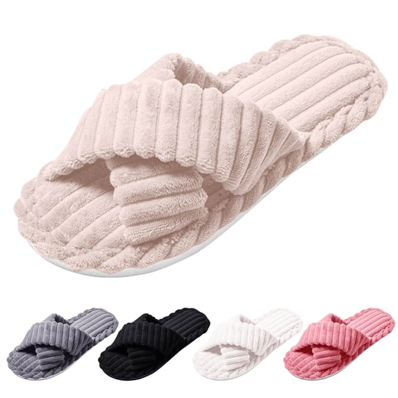 Cozy Slippers for Women Cross Band Plush Lined Non Slip Indoor Slides Breathable Outdoor Open Toe Shoes Trendy Gift Khaki Size 6