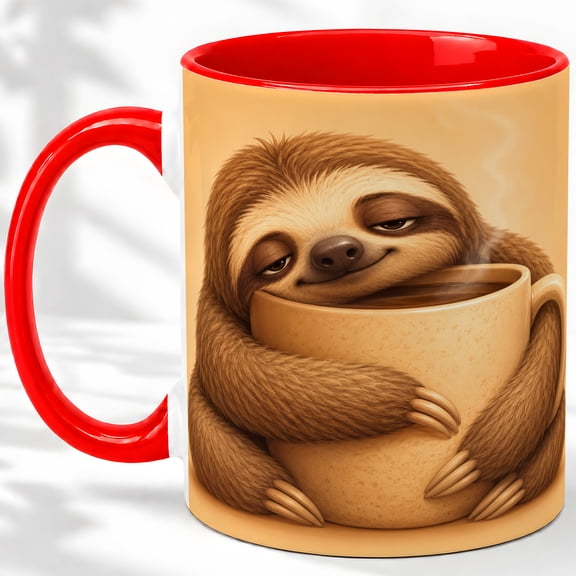 Cozy Sloth Hug Accent Mug, 11oz Ceramic Coffee Cup for Sloth Lovers