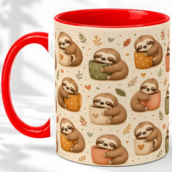 Cozy Sloth Hug Accent Mug, 11oz Ceramic Coffee Cup for Sloth Lovers