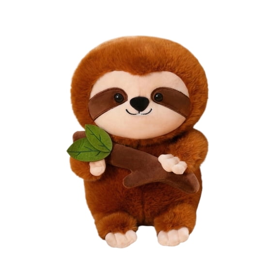 Cozy Sloth Plush - Soft Brown/Grey Kawaii Sloth Stuffed Animal with Branch & Leaves, Cute Tropical Animal Pillow for Relaxation & Home Decor,Brown
