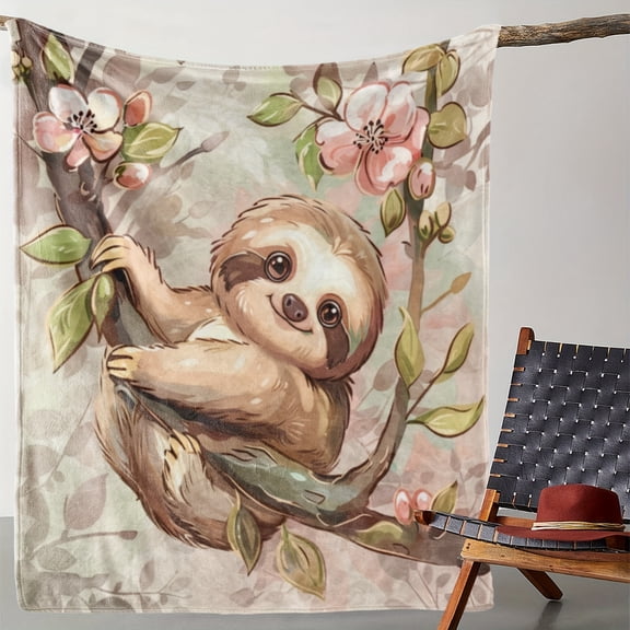 Cozy Sloth Print Flannel Throw Blanket - Soft, Warm & Versatile for Couch, Bed, Car, Office, Camping | All-Season Gift Idea