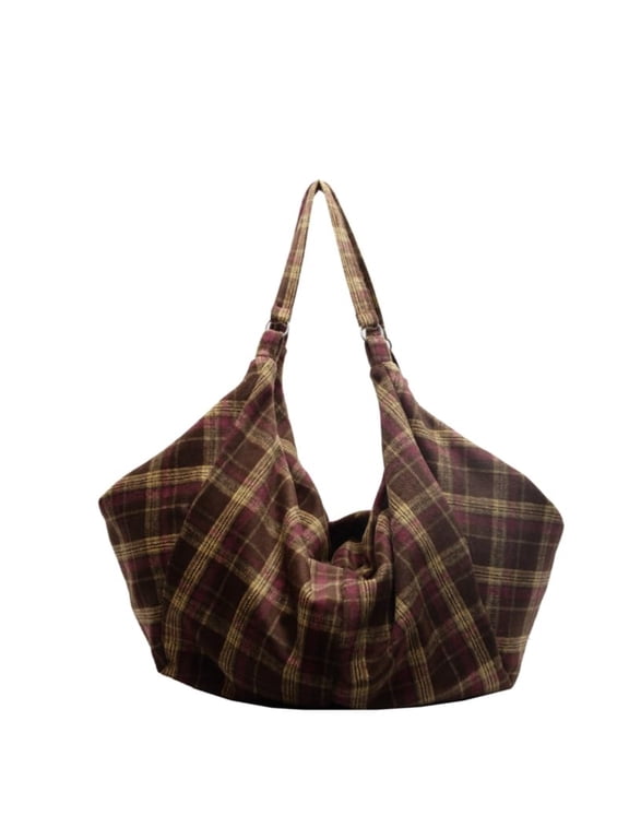 Cozy Slouchy Shoulder Bag for Women,Plaid Tote Bag Large Lightweight Hobo Purse Fall Purse for Work Travel