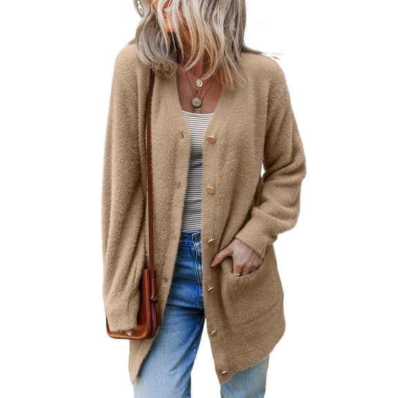 Cozy Smoke Gray Midi Cardigan for Women – Buttoned Front Design for Daily Wear | M