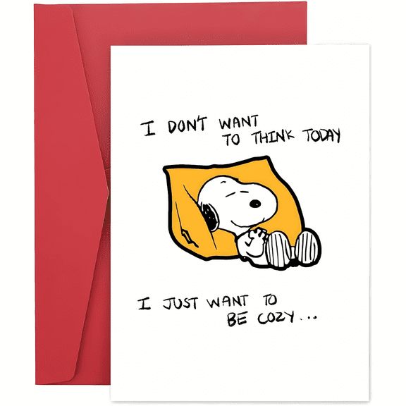Cozy Snoopy Greeting Card  "I Don't Want to Think Today" Design  Blank Inside, Envelope Included  Perfect for Any Occasion, Humor Embracing Relaxation