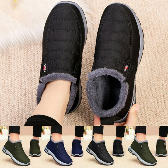 Cozy Snow Boots for Women Slip-on Thick Velvet Close Toe Ankle Boots Women's Fashion Casual Versatile Warm Fall Winter Shoes Black 6