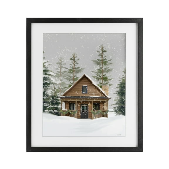 Stupell Industries Cozy Snowy Forest Cabin Black Framed Print Under Glass, design by House Fenway, 16 x 13