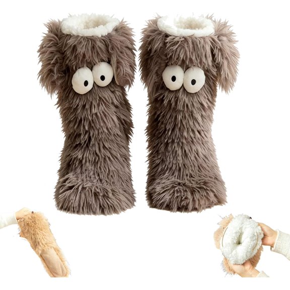 Cozy Socks, Women's Winter Warm Fuzzy Non-Slip Slipper Socks with Cute Big Eyes, Winter Home Socks