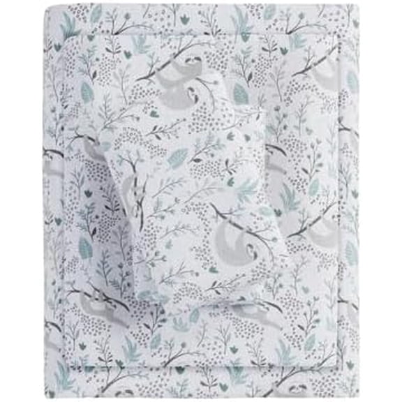Cozy Soft 100% Cotton Flannel Print Animals Stars Cute Warm, Ultra Soft Cold Weather Sheet Set Bedding, Full, Grey Sloths 4 Piece