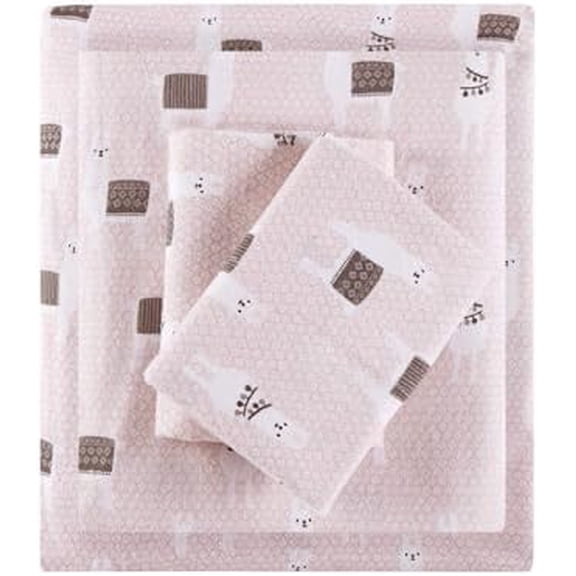 Cozy Soft 100% Cotton Flannel Print Animals Stars Cute Warm, Ultra Soft Cold Weather Sheet Set Bedding, Twin XL, Pink Llamas 3 Piece