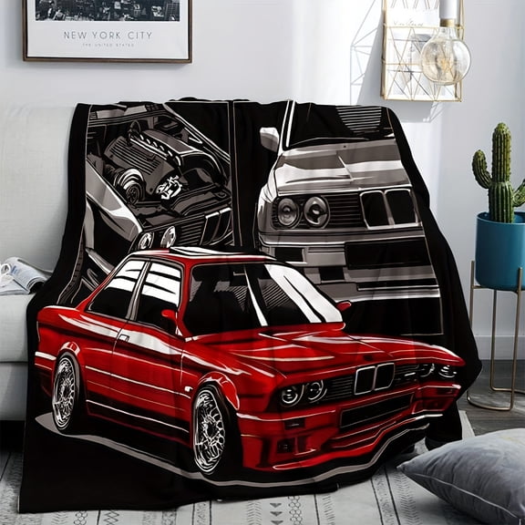 Cozy Soft 1pc Fleece Throw Blanket With Vintage Print Multi Use Lightweight For Home Car Or Outdoor Use