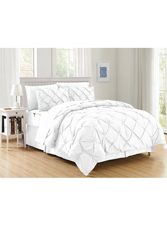 Cozy & Soft 6-Piece Bedding Set - Includes Comforter, Smart Sheet Set, Bed Skirt, Matching Pillowcases and Shams, Pintuck Design, Twin/Twin XL, White Comforter Set