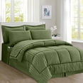 thumbnail image 1 of Cozy & Soft 8-Piece Bedding Set - Includes Comforter, Smart Sheet Set, Bed Skirt, Matching Pillowcases and Shams, Striped Design, King/California King, Sage Comforter Set, 1 of 7
