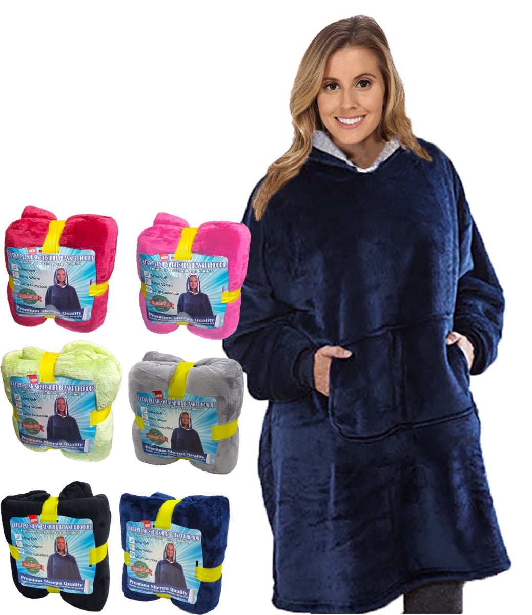 Cozy Soft Comfortable Sherpa Hoodie Sweatshirt - Oversized Blanket Sweatshirt Hoody - Hooded, Large Pocket, Reversible - Warm And Luxurious Plush Sherpa & Microfiber - Premium Edition - Blue