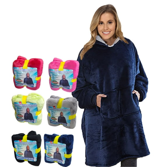 Cozy Soft Comfortable Sherpa Hoodie Sweatshirt - Oversized Blanket Sweatshirt Hoody - Hooded, Large Pocket, Reversible - Warm And Luxurious Plush Sherpa & Microfiber - Premium Edition - Blue