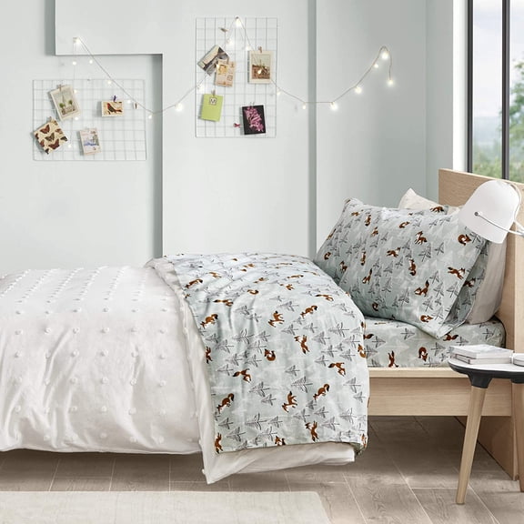 Cozy Soft Cotton Flannel Print Animals Stars Cute Warm, Ultra Soft Cold Weather Sheet Set Bedding, Twin XL, Seafoam Foxes 3 Piece