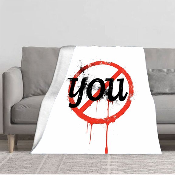 Cozy Soft Flannel Blanket - Durable Warm Design for Sofa Travel Bed & Chair - Stylish Dripping Effect with Prohibition Sign Pattern