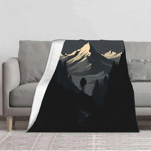 Cozy Soft Flannel Blanket - Durable Warm Perfect for Sofa Travel & Bed - Elegant Mountain Landscape Design for Ultimate Comfort