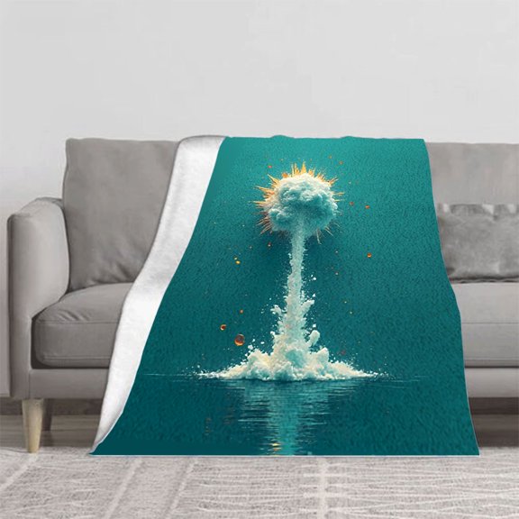 Cozy Soft Flannel Blanket - Durable Warm Perfect for Sofa Travel & Bed - Elegant Teal Cloud Pattern Design for Ultimate Comfort