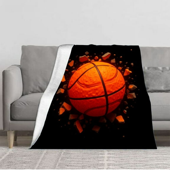 Cozy Soft Flannel Blanket - Durable Warm Perfect for Sofa Travel & Bed - Vibrant Orange Basketball Pattern Design
