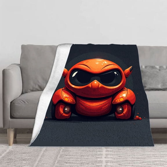 Cozy Soft Flannel Blanket - Durable Warm Perfect for Sofa Travel & Bed - Whimsical Cartoon Robot Design Ideal for All Ages