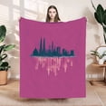 thumbnail image 1 of Cozy Soft Flannel Blanket - Durable Warm Throw for Sofa Travel & Bed - Elegant Skyline Silhouette Design on Pink Background, 1 of 7