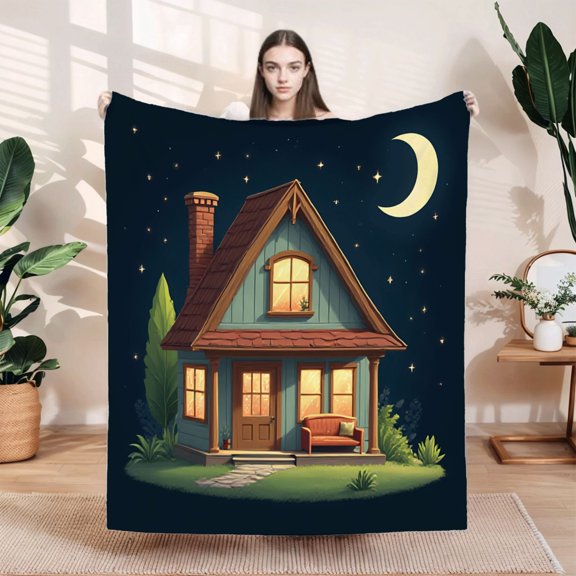 Cozy Soft Flannel Blanket - Durable Warm Throw for Sofa Travel & Bed - Elegant Starry Night Design with Nature Elements