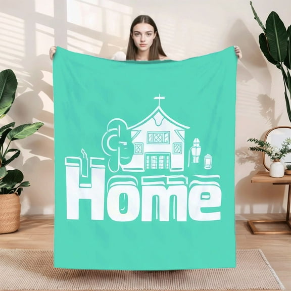 Cozy Soft Flannel Blanket - Durable Warm Throw for Sofa Travel & Bed - Stylish Design with Home Illustration