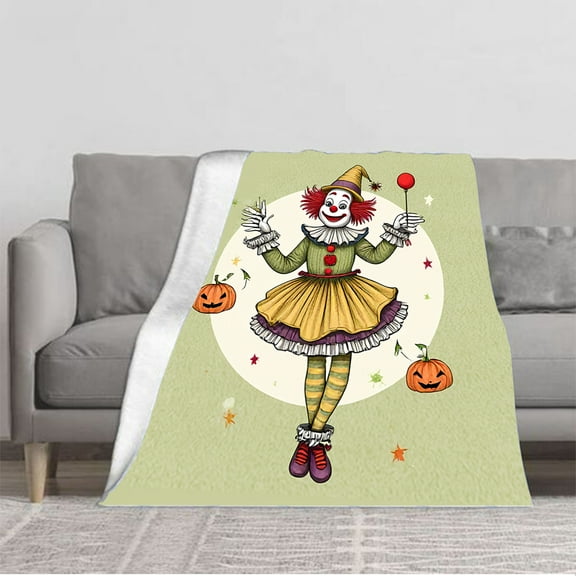 Cozy Soft Flannel Blanket with Colorful Clown Pattern - Perfect for Sofa Travel Bed & Chair - Warm & Durable Design for Festive Comfort