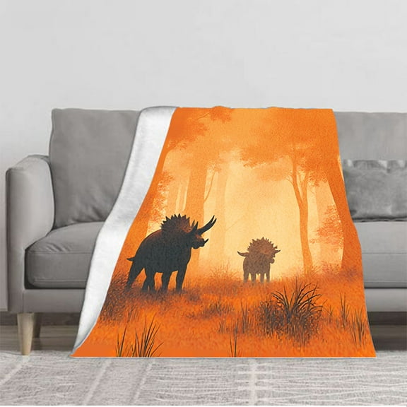 Cozy Soft Flannel Blanket with Triceratops Pattern - Warm and Durable Throw for Sofa Travel Bed and Chair - Perfect for Prehistoric Lovers