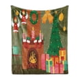 thumbnail image 1 of Cozy Soft Flannel Fleece Throw Blanket, Cartoonish Design Christmas Night at Home with Tree Gifts Bells Stockings, Cozy Plush for Indoor and Outdoor Use, 60" x 80", Multicolor, by Ambesonne, 1 of 5