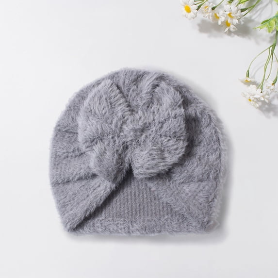 Cozy Solid Baby Hat With Soft Bow For Cold Weather Warm Cap For To Toddlers Comfort And Cute Baby Accessory, 0-24 Months, Grey