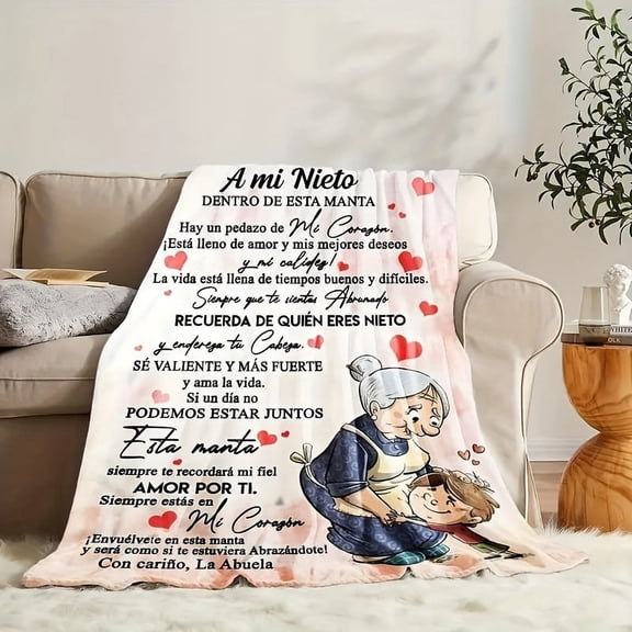 Cozy Spanish Letter Print Flannel Throw Blanket - Soft, Hypoallergenic & Reversible, All-Season Comfort for Bed and Sofa Decor, Machine Washable, Durable, Ideal Gift for Boys, Girls, and Adults